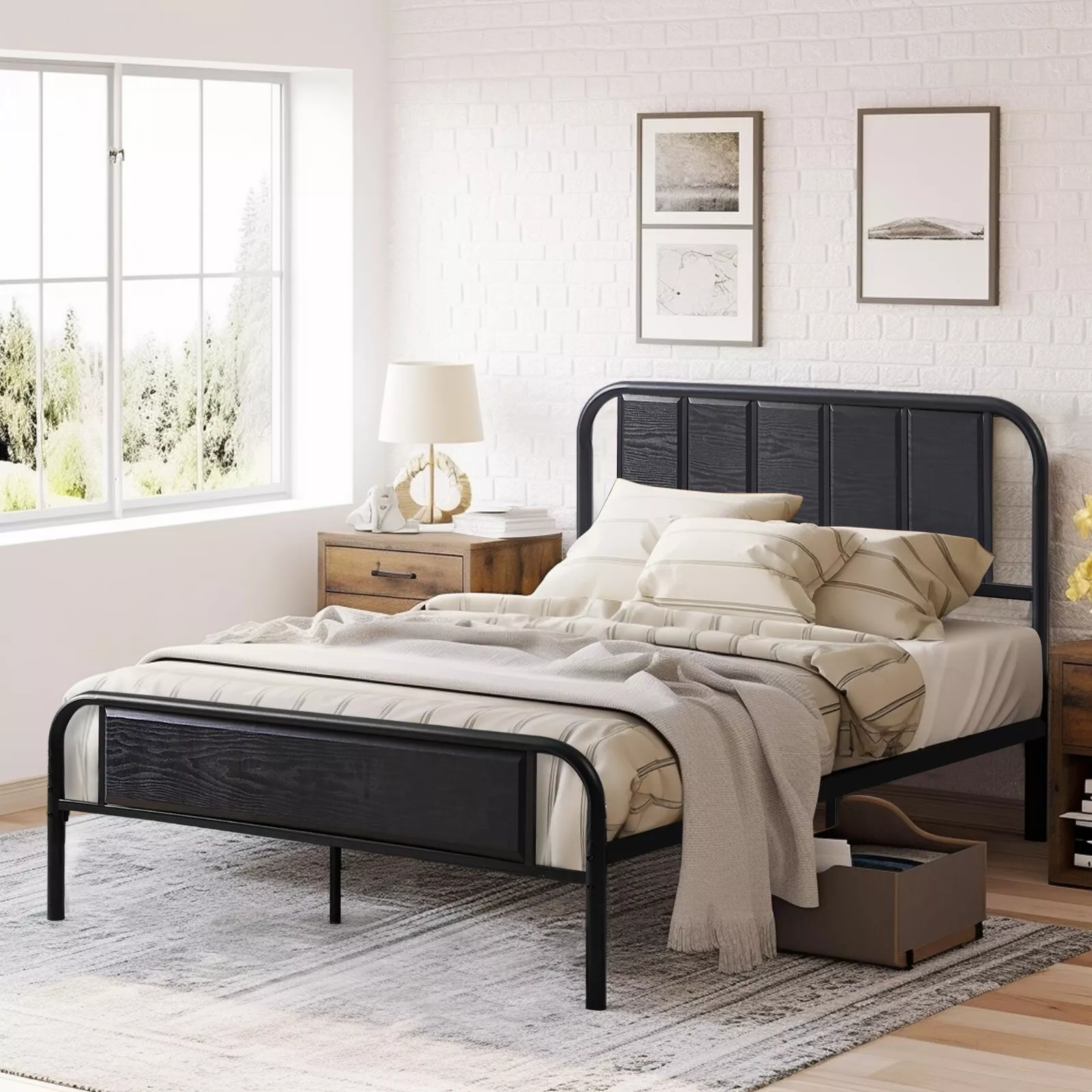 Twin/Full/Queen Size Bed Frame With Wooden Headboa